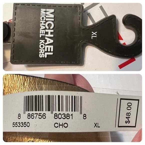 Michael Kors MK Mahogany Brown Leather and Gold XL Belt - Picture 2 of 6